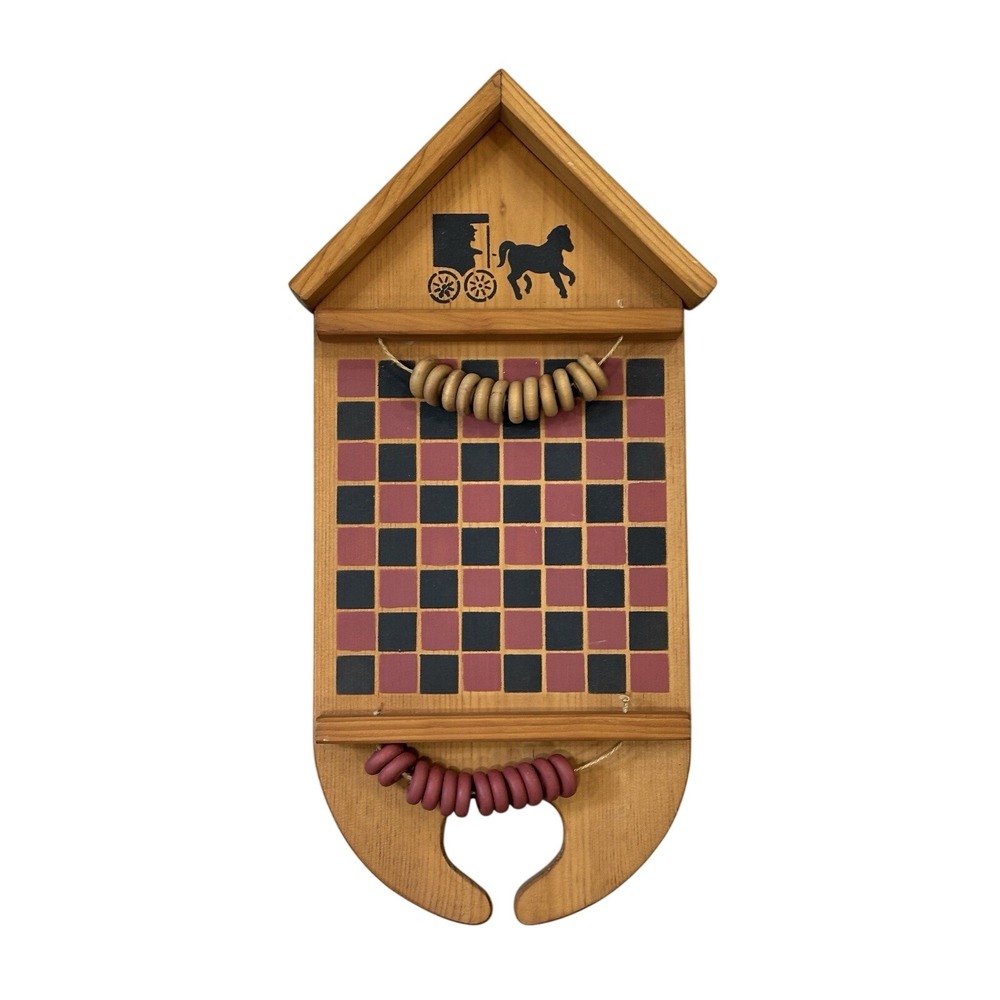 Vtg. FOLK ART CHECKERS BOARD GAME Handcrafted Cottagecore Wall decor